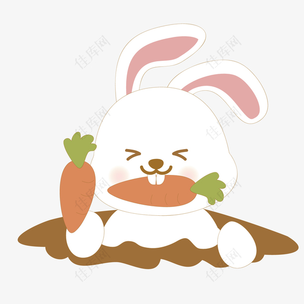 白色手绘兔子吃胡萝卜元素