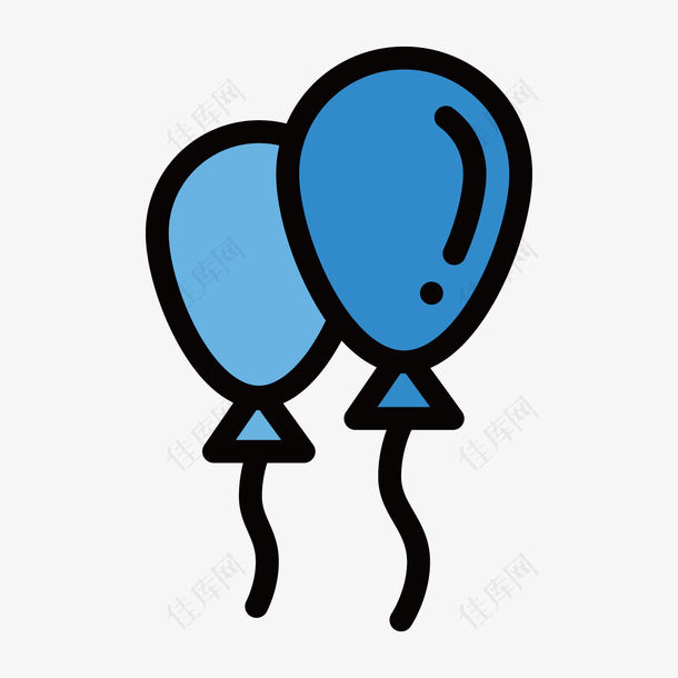 蓝色手绘线稿气球元素