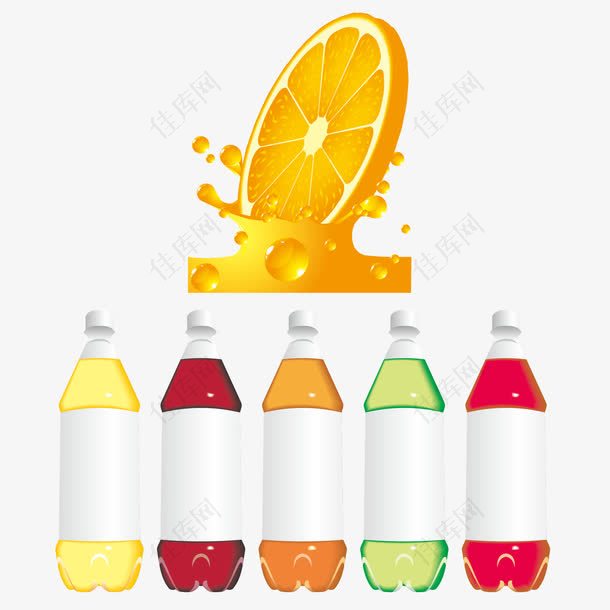 动感橙汁与饮料瓶矢量素材