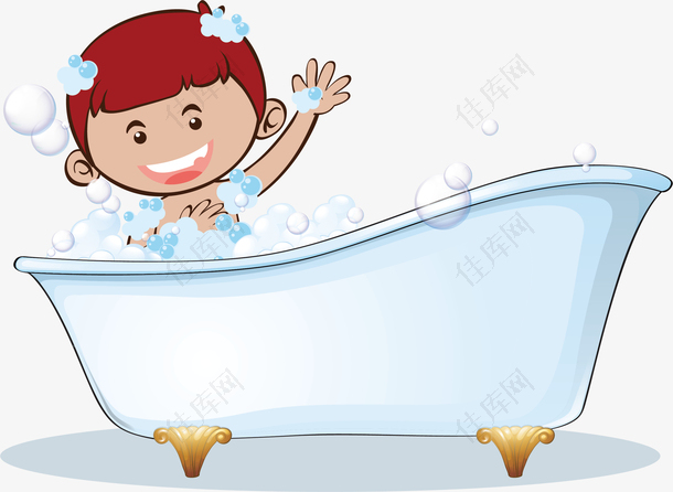 在浴缸里洗澡的卡通男孩
