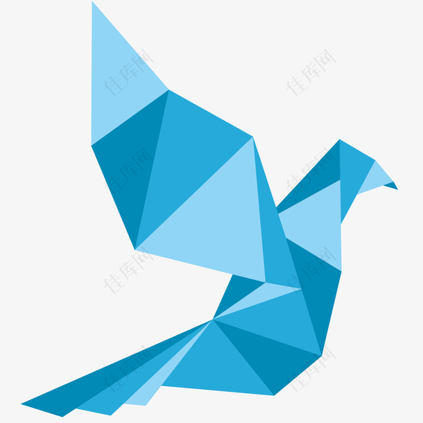 蓝色折纸鸽子插画