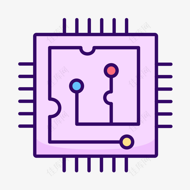 紫色手绘圆角芯片元素