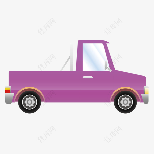 矢量卡通紫色皮卡车扁平车