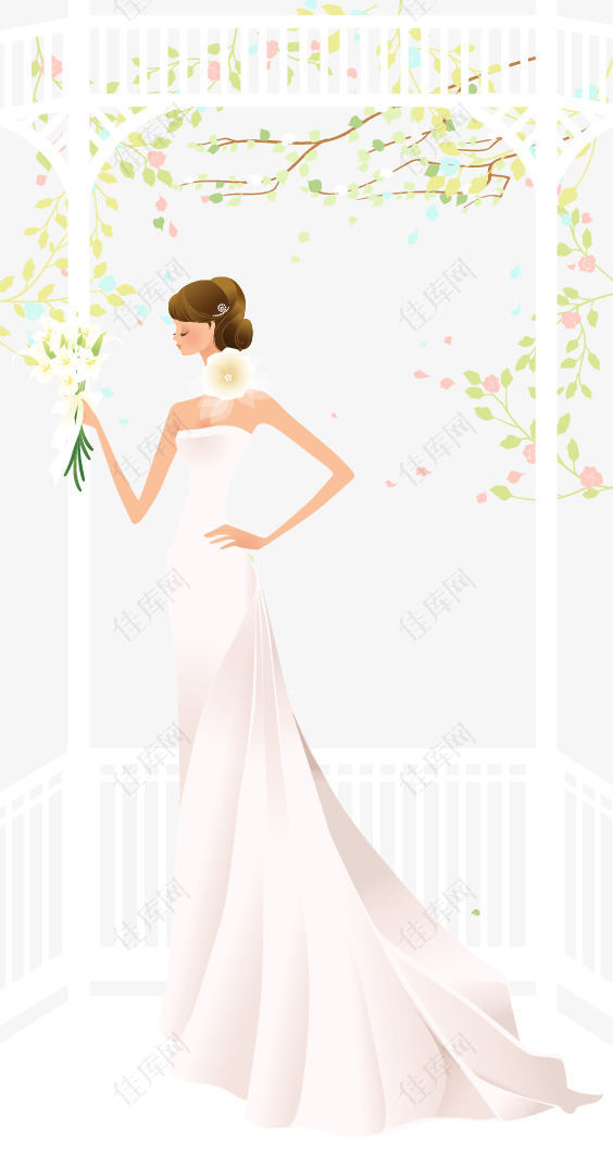 新娘和花枝背景婚纱照矢量素材