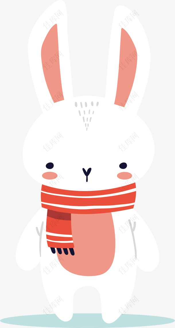 红色围巾的可爱白兔