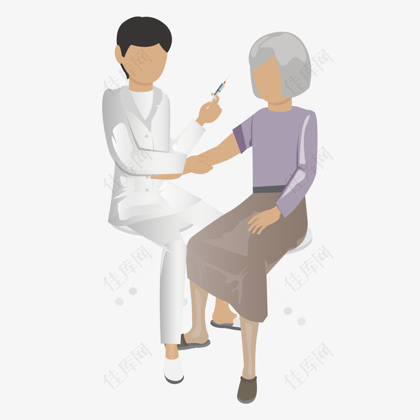 手绘听诊医生护士为老奶奶抽血液