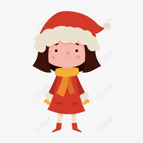 红色衣服和帽子的冬季女孩