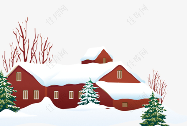 冬天下雪的村庄景色
