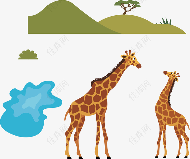 手绘卡通野生动物长颈鹿矢量素材