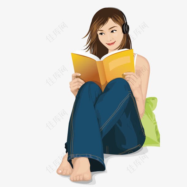 坐在地上看书的女孩