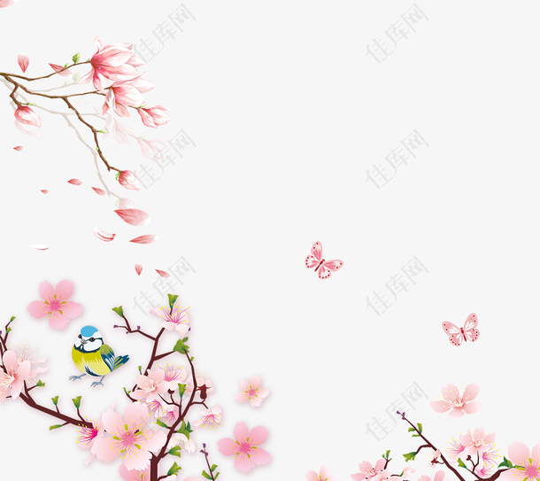 免抠春季粉色桃花装饰