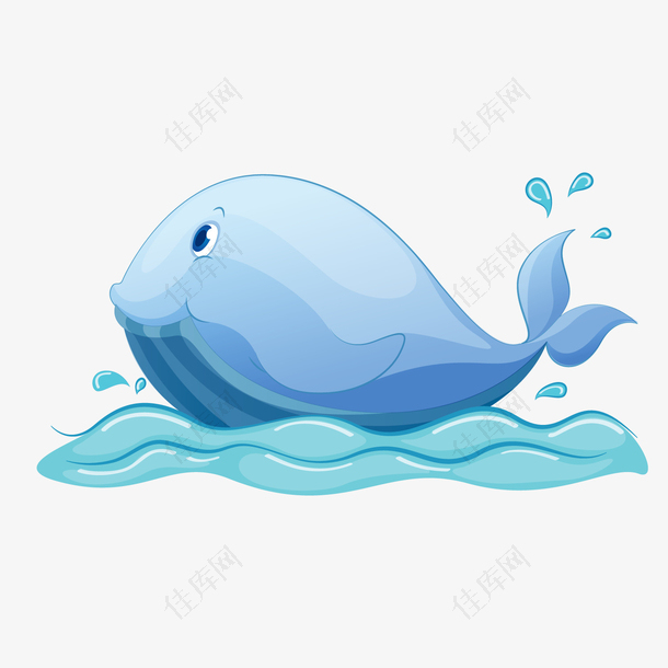 蓝色手绘圆弧鲸鱼元素