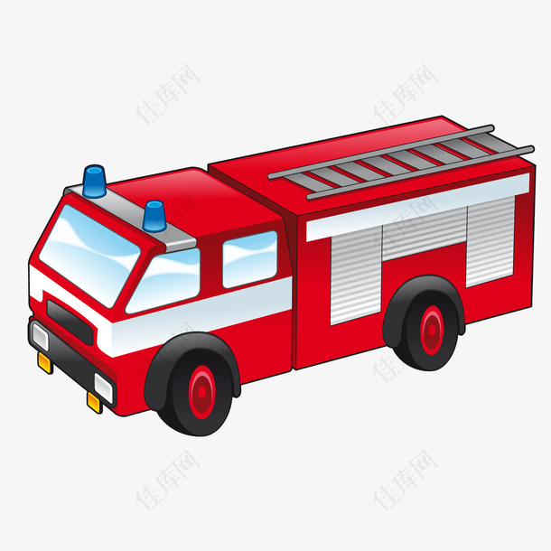 一辆红色的卡通消防车