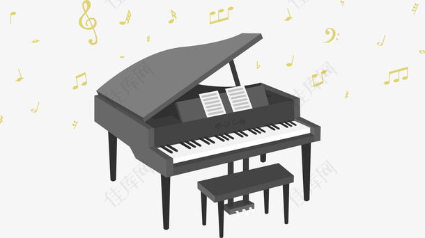 黑色钢琴和音符