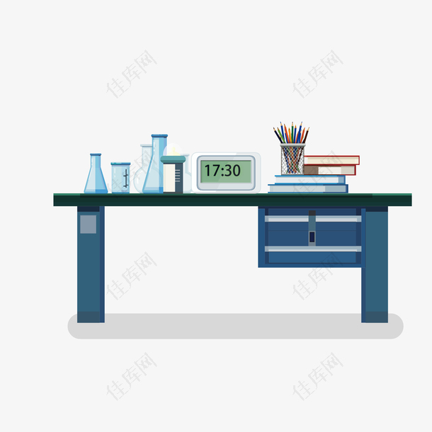 矢量扁平蓝色桌子