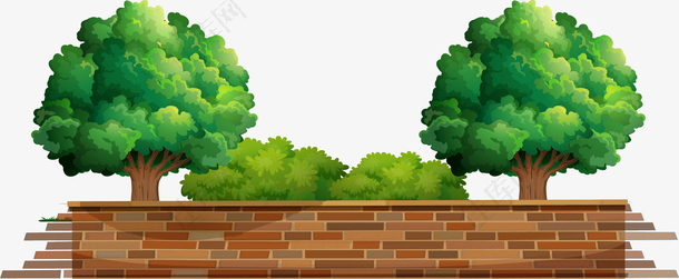 绿色简约砖墙树木装饰图案