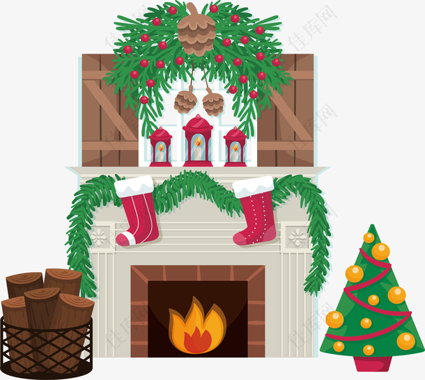 燃烧的圣诞壁炉