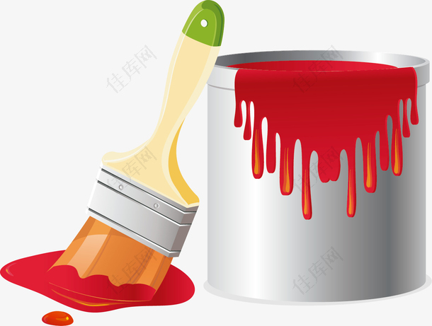 红色矢量扁平油漆桶