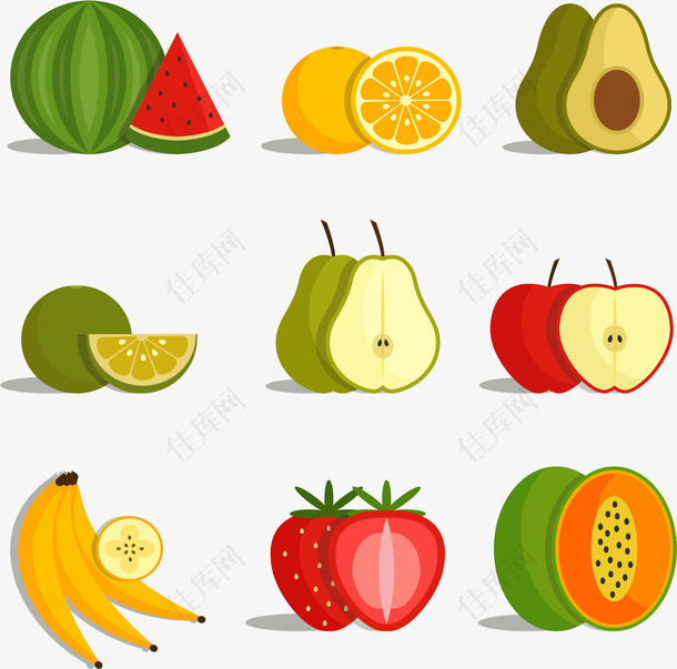 9款彩色新鲜水果矢量素材