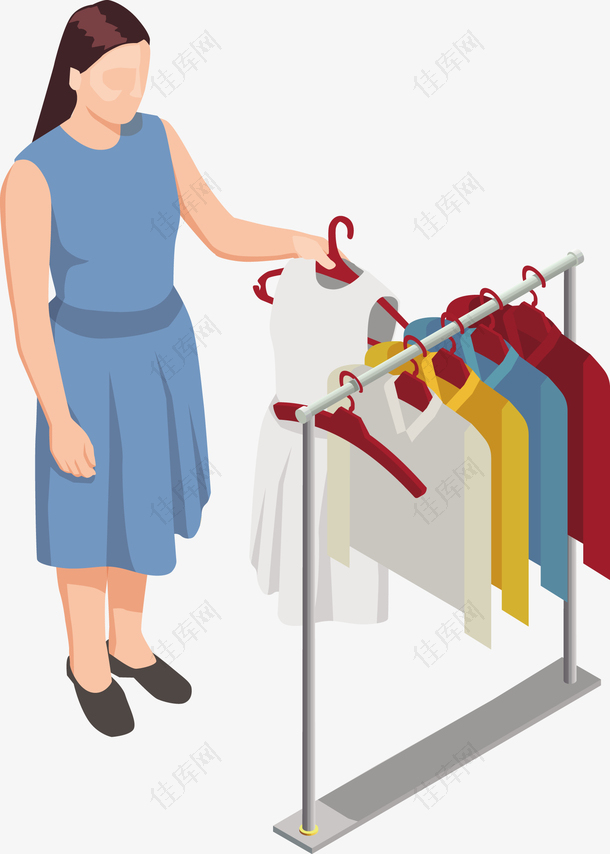 一个正在商城挑衣服的女士