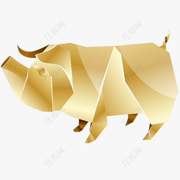 金色折纸猪免抠PNG