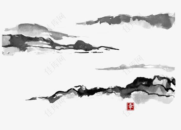 中国风墨色手绘山峰