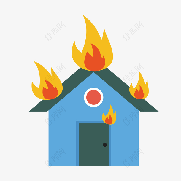 蓝色房屋火灾图标