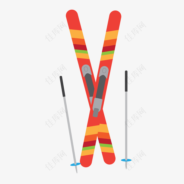 红黄色卡通冬季双板滑雪滑板