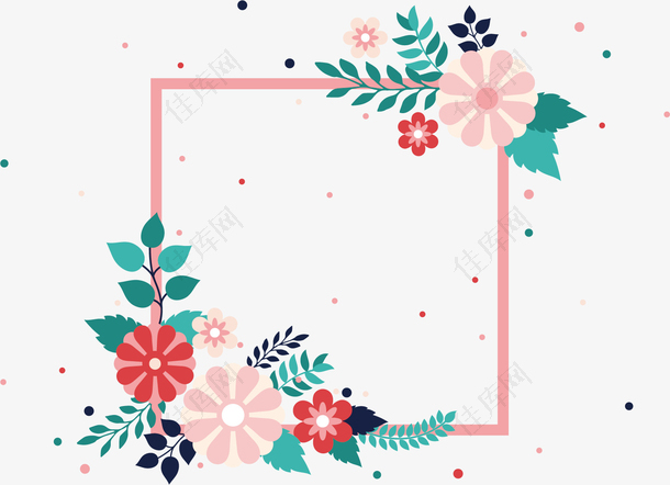 矢量图水彩花朵框框