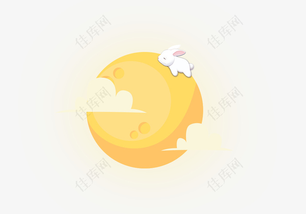 黄色月亮上趴着的兔子