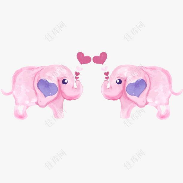 水彩绘粉红色大象设计