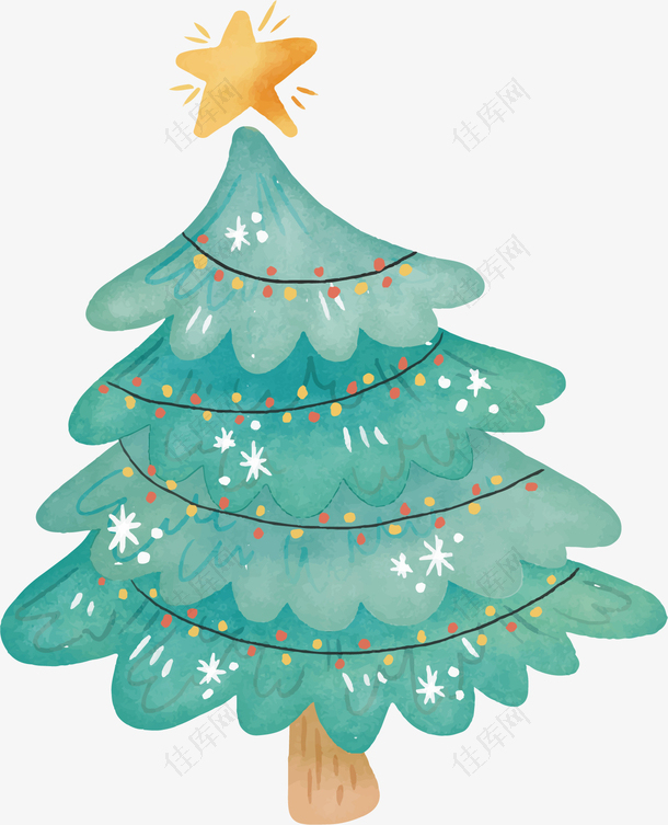 手绘风彩灯圣诞树