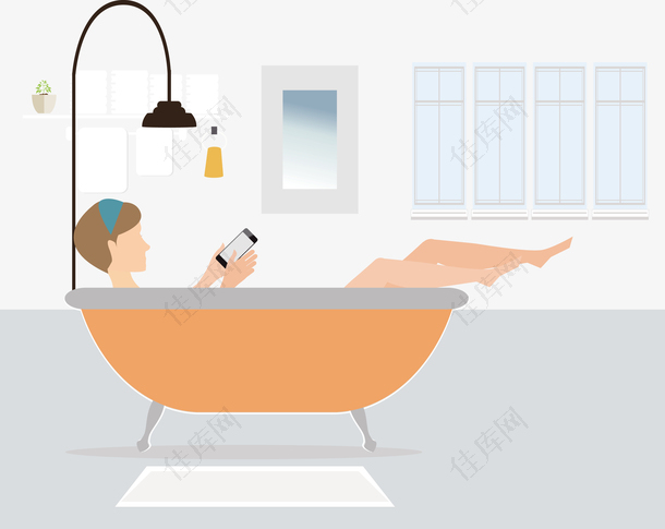 一个在浴缸里玩手机的女士