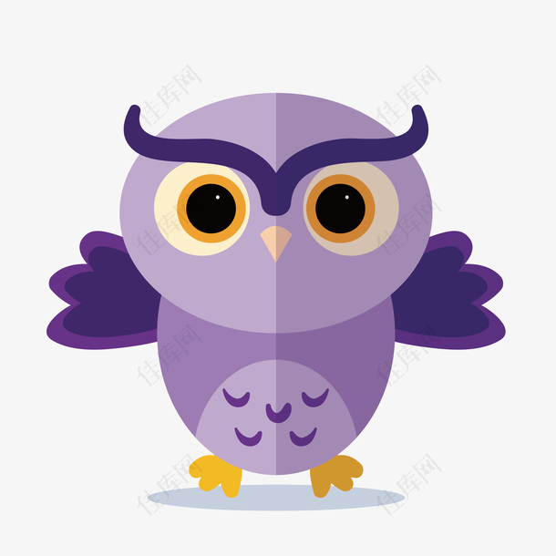 紫色扁平化设计卡通猫头鹰