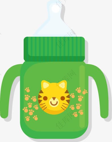 矢量绿色婴儿老虎图案奶瓶