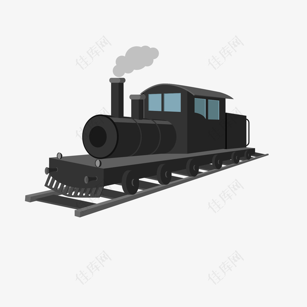 黑色老式火车头和铁轨