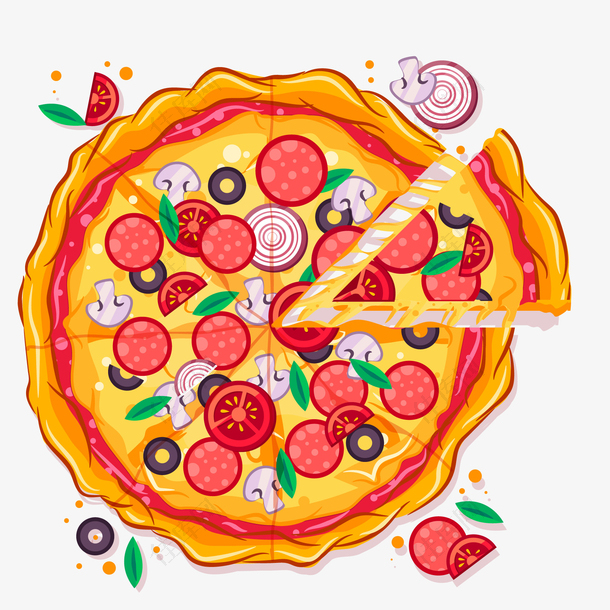 彩色圆弧披萨美食元素