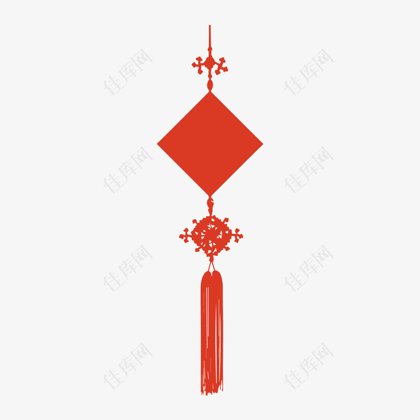 红色方格装饰中国结元素