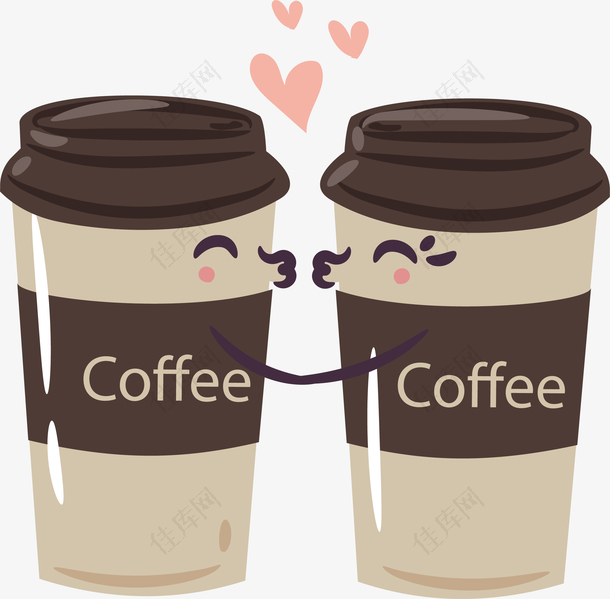 情人节浪漫接吻的咖啡杯