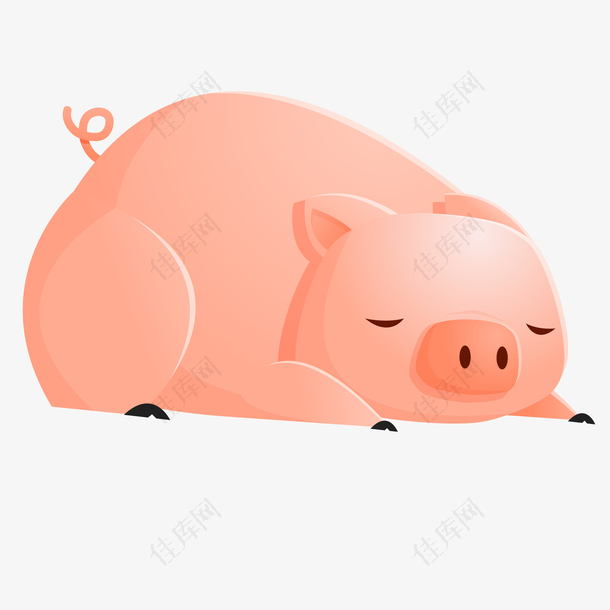 粉色趴着睡的卡通小猪