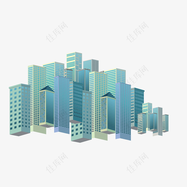 蓝色城市建筑物大楼