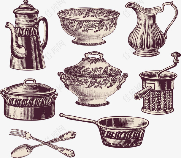 复古手绘茶具器皿