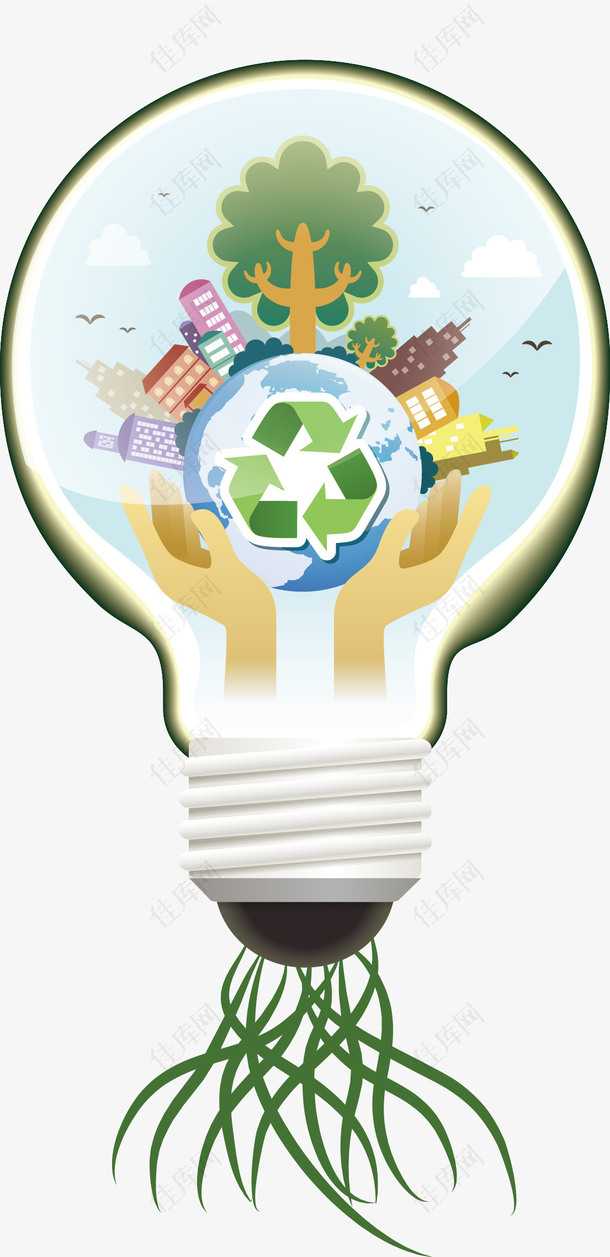 创意绿色灯泡能源矢量logo