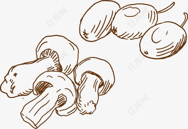 手绘线条蔬菜蘑菇