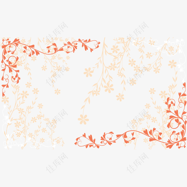 橙色花纹树枝叶装饰
