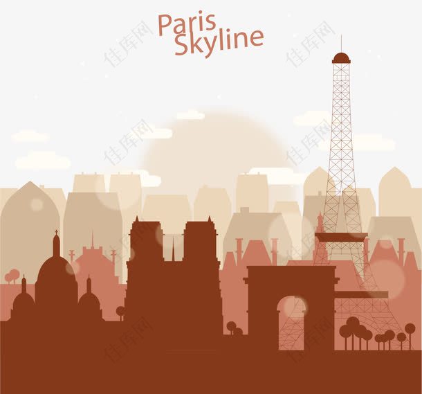 棕色法国巴黎剪影