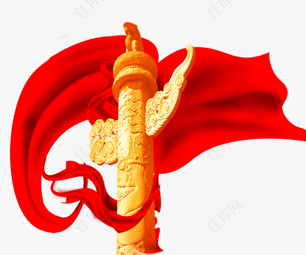 红色手绘飘带国庆柱子