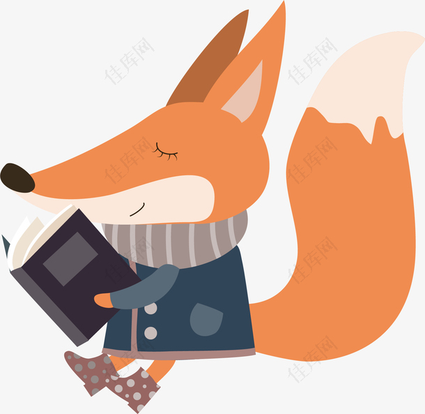 矢量图看书的狐狸