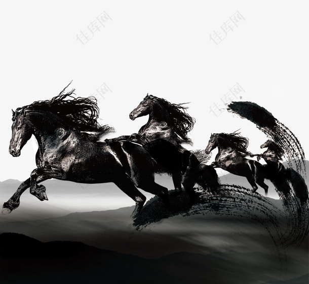黑色创意奔跑的骏马插画