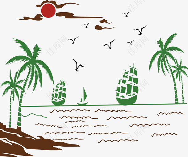 海边椰树船